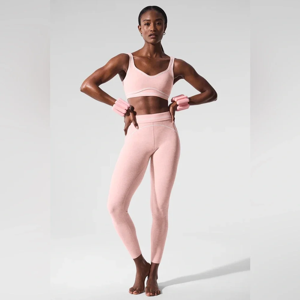 Alo Pink Quartz Heather/White Alosoft High-Waist Heart Throb Legging